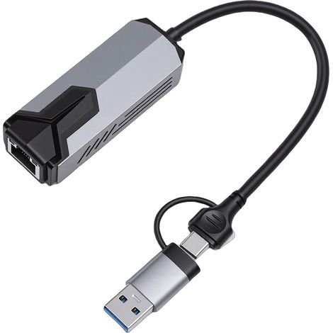 Adaptateur Ethernet USB C vers RJ45 en Alliage d'aluminium, Réseau Filaire 5 Gbit/s, Plug and Play, Réveil sur LAN pour Ordinateurs Portables, Ordinateurs de Bureau, Streaming, Bureau, Maison (1/5)