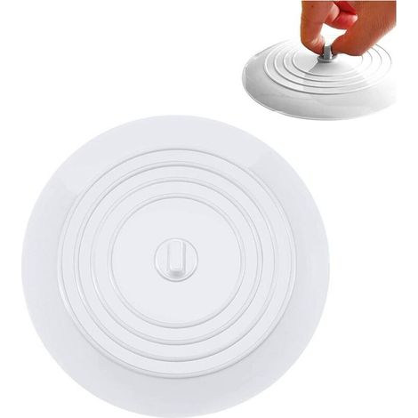 Lot de 2 Bouchon de Vidange en Silicone Baignoire Bouchon 15cm Bouchon Evier pour Salle de Bain Cuisine Blanc (1/5)