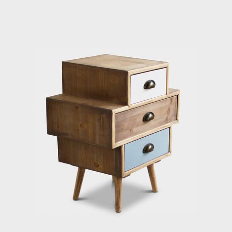 Table de chevet shabby chic en bois avec 3 tiroirs Victoria