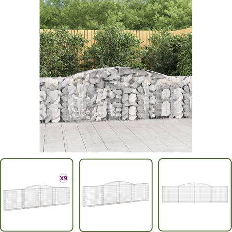 The Living Store Gabionen mit Hochbogen 9 Stk. 400x30x100/120cm Verzinktes Eisen - Gabionen - Gabionenwände - Gartendeko - Ziergarten - Zaun (1/5)