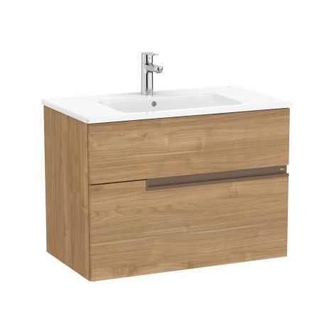 CONJUNTO VICTORIA-N MUEBLE BASE + LAVABO DOBLE BLANCO DE 2 CAJONES 800MM NOGAL