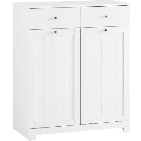 SoBuy Badmöbel mit Wäschekorb, Toilettenarmoire mit 2 Schubladen und großer Kapazität für Wäschesäcke, robustes Holz-Wäschekorbmöbel, Weiß, L78xP38xH90cm, BZR33-II-W