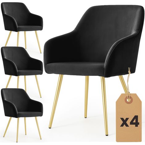 Set di 4 Sedie in velluto liscio ESTELLE Nero gambe oro (1/5)