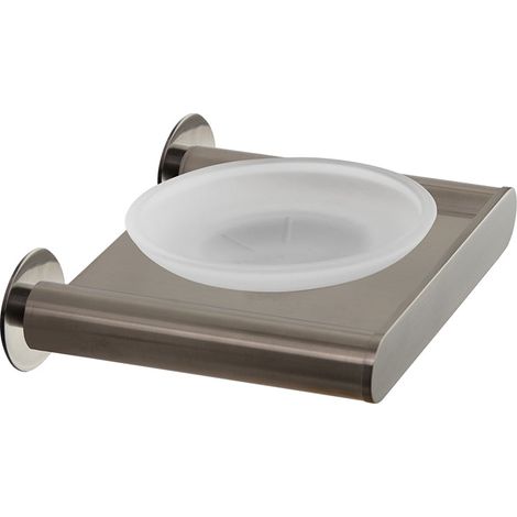 Ramon Soler - Jabonera de Pared con Plato de Cristal para Baño Inox Cepillado (1/2)