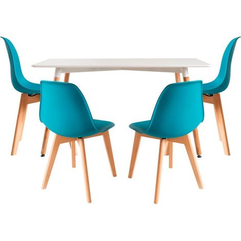 Conjuntos de mesa y sillas - Conjunto Mesa Tower Rectangular 120 x 80 cm Blanca y Pack 4 Sillas Kelen - Verde azulado (1/5)