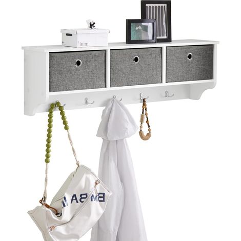 Sobuy – Portemanteau mural FRG282W – Étagère 3 tiroirs – Dimensions L100 x P20 x H30 cm – Charge max 15kg – Matériau effet bois