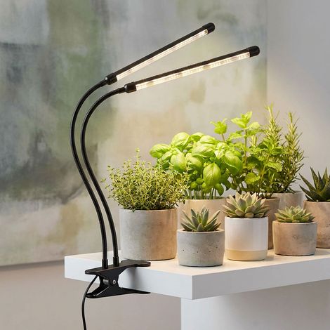 Klemmstrahler Pflanzenlampe Wachstumsleuchte Tischleuchte Anzucht IP44 Tischlampe Dimmer Timer LED, Kunststoff Metall, 1x LED 540 lm Kaltweiß, LxBxH 45x41x47 cm
