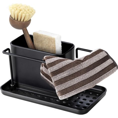 Organisateur d évier Orio Chariot de Rangement avec Pot en Acier Inoxydable Amovible Base Stable en Plastique Dimensions l x h x p (1/4)