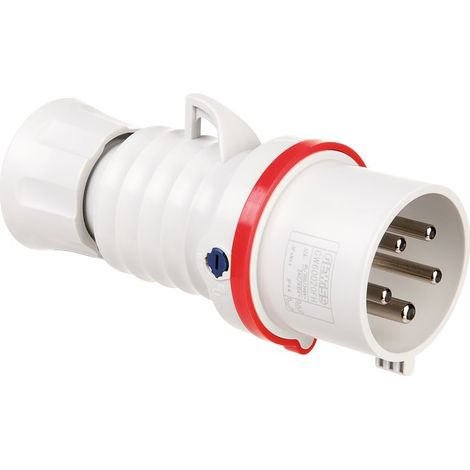 Fiche mobile droite protégée - Gewiss - Rouge - 32A - 400V - 3P+N+T