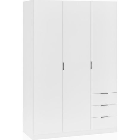 Armadio Guardaroba Vestiti 3 Ante Battenti 4 Ripiani E 3 Cassetti Con Barra Appendiabiti Salvaspazio Per Camera Da Letto Stanza Matrimoniale Design Moderno 200 x 52 x 135 Cm Colore Bianco