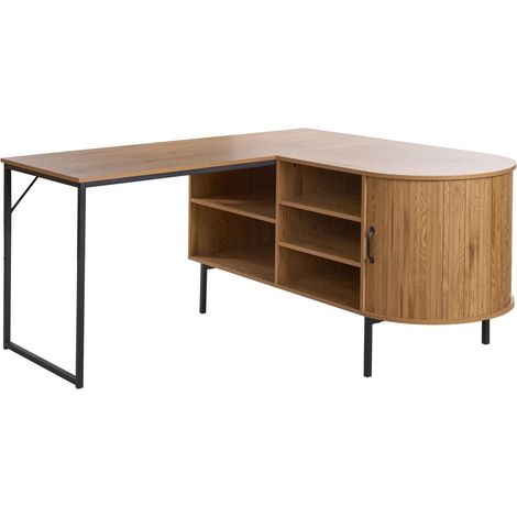 Scrivania in MDF legno chiaro con 2 cassetti struttura in metallo nero 140 x 140 cm Solari (1/5)
