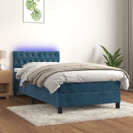 Cama box spring colchón y LED terciopelo azul oscuro 100x200 cm vidaXL (1/5)