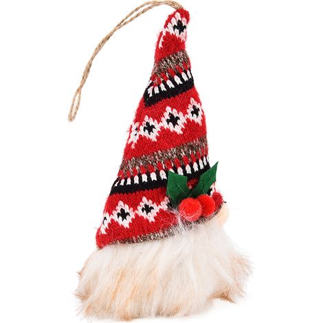 Suspension lumineuse de Noël tricotée, poupée sans visage chauffante à carreaux rouge et noir, ornement de sapin festif avec pile intégrée (1/5)