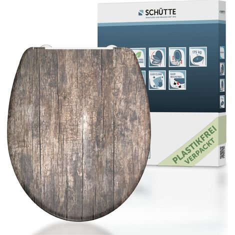 SCHÜTTE WC-Sitz aus Duroplast mit Absenkautomatik und Schnellverschluss Toilettendeckel mit Motiv Klodeckel Holzoptik 82368