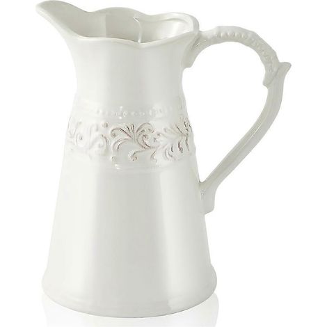 Pichet en céramique blanche, vase à fleurs, vase de style campagnard pour la décoration intérieure, pichet de 21,5 cm. (1/5)