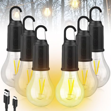 Lampe de camping rechargeable - 3 modes d'éclairage - Ampoule rechargeable avec batterie - Charge USB - Mini lanterne de camping - Luminosité réglable - Lumière de camping d'extérieur (5) (1/5)