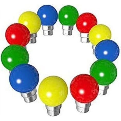 Lot de 12 ampoules Led B22 1W Guirlande Incassable (3x Rouge, 3xJaune, 3xVerte, 3xBleu) (1/4)