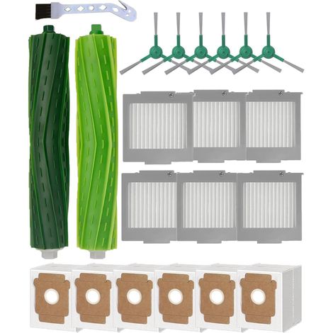 21-teiliges Ersatzteilset für den iRobot Roomba Max 705 Vac/Plus 504 Vac Saugroboter, Zubehörset mit 2 Hauptbürsten, 6 Staubbeuteln, 6 HEPA-Filtern und 6 Seitenbürsten. (1/5)