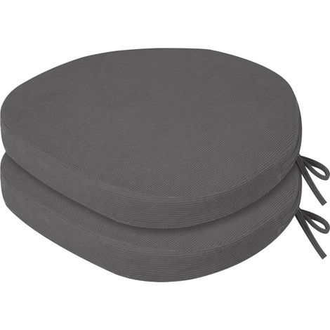 Lot de 2 coussins d'assise pour l'intérieur - En mousse haute densité - Pour chaise de cuisine, salle à manger et extérieur - Avec cordons et housse lavable - 45 x 45 x 5 cm - Anthracite (1/5)
