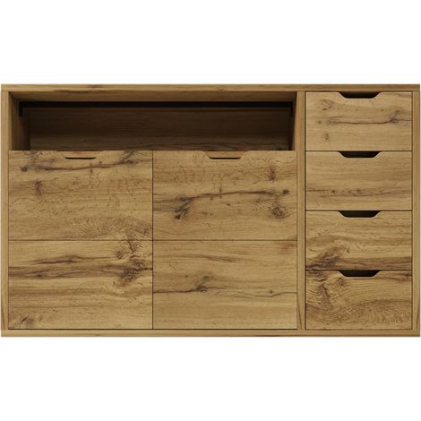 GagaBuffet commode 150 x 40 x 90 cm aspect chêne, 2 portes, 4 tiroirs (1/5)