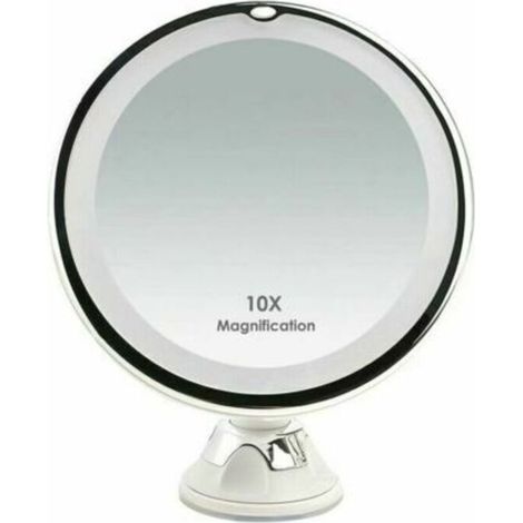 Miroir Grossissant x10 avec Éclairage LED pour Voyage, Doté d'une Ventouse pour Fixation Murale et d'une Rotation à 360°, Idéal pour le Rasage et le Maquillage.