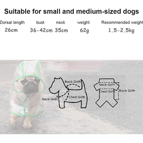 Imperméable Animaux de Compagnie, Chien Capuche Transparent Chien Poncho, Chiens (Blanc,M) (1/4)