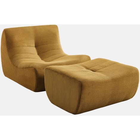 Sillón envasado al vacío de terciopelo de pana fina con reposapiés (1/5)