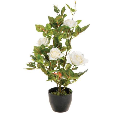 Künstliche Rose Topf Zement H50cm - Weiß