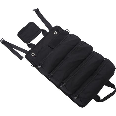 Mehrzweck-Werkzeugtasche zum Aufrollen, tragbar, aus Oxford-Gewebe, mit separaten Fächern, ideal für Gartenarbeit und Camping, schwarz (1/5)