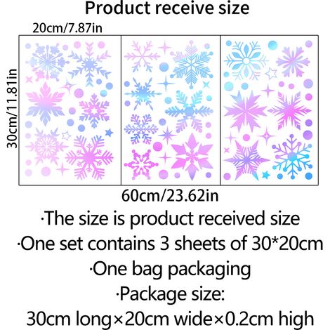 Lot de 3 feuilles de stickers laser pour fenêtre avec flocons de neige colorés, décoration de Noël, autocollants lumineux pour vitres, intérieur (1/5)