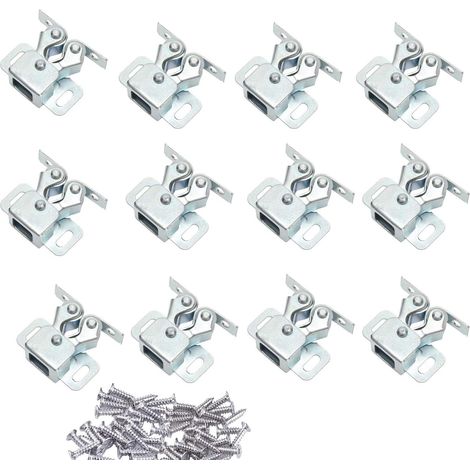 Lot de 12 Loqueteau d'Armoire à Double Rouleaux Fermetures Loquets pour Portes Placards Tiroirs Armoire - Zingué (1/5)
