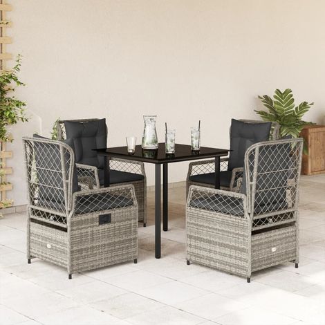 Ensemble à manger de jardin 5 pcs-Salon de jardin coussins gris résine tressée 407051 (1/5)