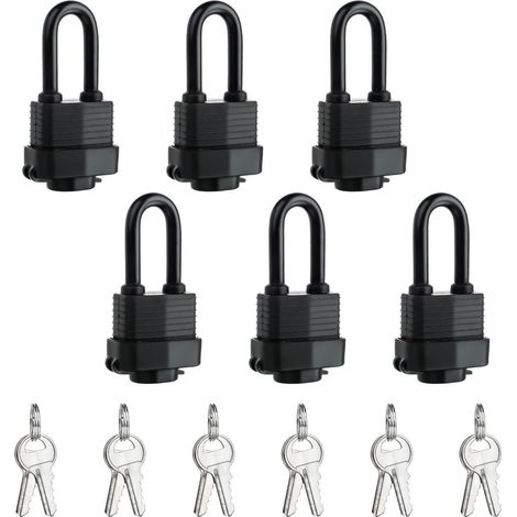 Cadenas 3,8cm à clé identique 6 pièces, résistant aux intempéries, anse trempée