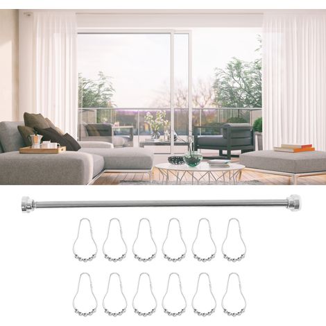 Tringle à rideaux télescopique multifonctionnelle et réglable, sans perçage, en acier inoxydable, pour rideau de douche, fenêtre de salle de bain ou étendoir à linge de balcon. (1/5)