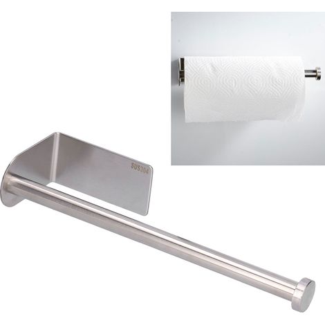 Porte-papier toilette et porte-film alimentaire en acier inoxydable 304, sans perçage, pour cuisine et salle de bain, noir, finition brossée longue. (1/5)