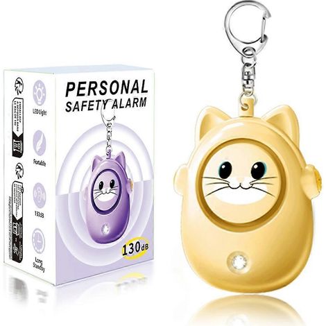 Alarme de sécurité personnelle H8 avec motif chat mignon, 130 dB, porte-clés d'urgence, dispositif d'autodéfense pour femmes et enfants (1/5)