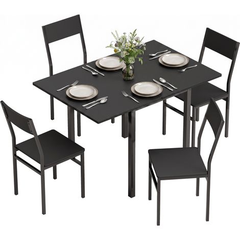 HOMCOM Set Tavolo e Sedie Sala da Pranzo Allungabile 5 Pezzi, Nero (1/5)