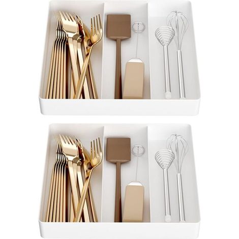 Lot de 2 porte-couverts pour tiroirs de cuisine, en plastique, pour cuillères, fourchettes, couteaux (1/5)