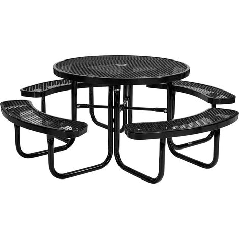 Mophorn Durable Outdoor Picnic Table Set, Weather-Resistant Patio Dining Furniture with Steel Frame, Round 46" Table and Bench Set Featuring Umbrella Hole, Ideal for Garden, Backyard (1/5)