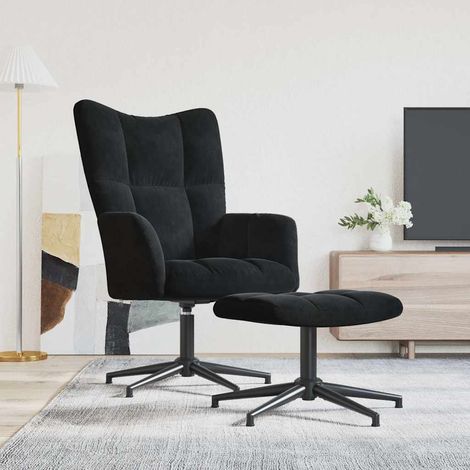 vidaXL Chaise de relaxation avec tabouret Noir Velours (1/5)