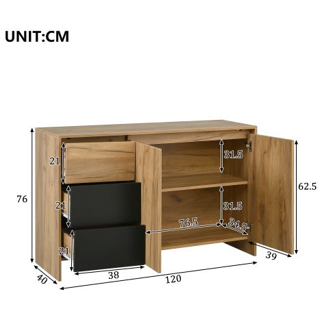 Buffet 120 x 76 x 40 cm – LED multicolore, pour salon, salle à manger ou entrée, finition bois et noir – Ambiance lumineuse personnalisable (1/5)