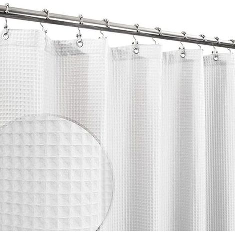 Rideau de douche en coton - OKZ® - Tissage gaufré nid d'abeille - Doux et spa d'hôtel - Lavable en machine - Blanc