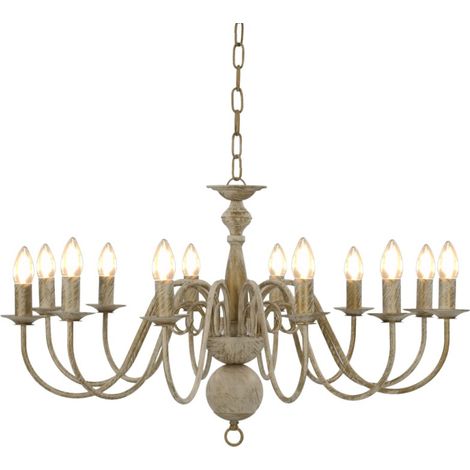 Vidaxl – Lustre antique blanc 12 ampoules E14 – Design classique pour salle à manger et salon – Installation facile avec matériel inclus (1/4)