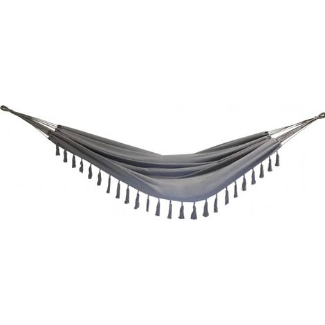 Hamac double gris avec pompons