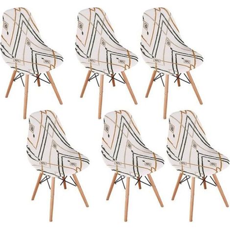 Housses de Chaise Salle à Manger scandinave,Lot de 6 Housses de Chaise Coque Housses de Chaise Extensibles scandinaves, Style C (1/4)