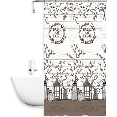 Cortina de Baño Impermeable para Ducha, Bañera 100% Poliester 180x180cm Incluye 12 Ganchos (1/2)