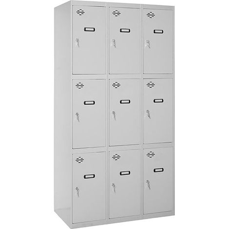 SimonRack Armadietto Spogliatoio Metallico 9 Ante, 3 Moduli, 1800x1200x500 mm, Serratura con Chiave e Areatori, Grigio armadietto - Simonlocker