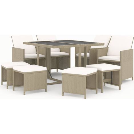 Maison Exclusive - Set da Pranzo da Giardino 9 pz con Cuscini in Polyrattan Beige