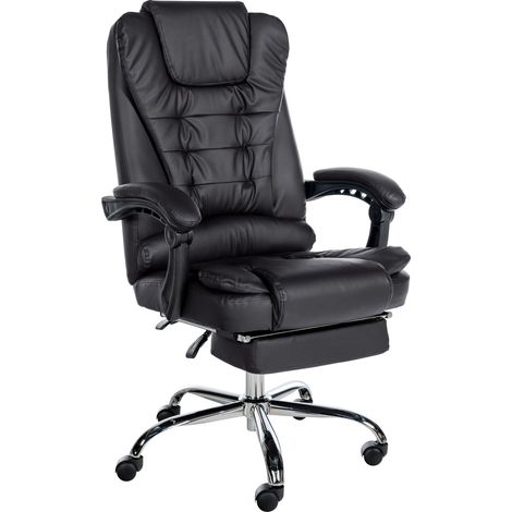 Fauteuil de bureau ergonomique généreusement rembourrée avec repose-pieds en PVC noir et métal chromé 100002568 (1/5)
