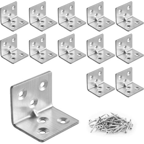 équerres d'angle en L en à angle droit pour la fixation meubles en vis incluses 36 x 27 mm 90 degrés lot de 20 Acier Inoxydable Bois Argent (1/4)